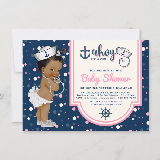 Meisjes Nautisch Baby shower Afro-Amerikaans Kaart (Voorkant)