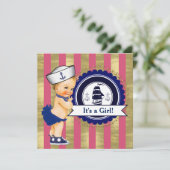 Meisjes Nautisch Baby shower Kaart (Staand voorkant)