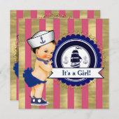 Meisjes Nautisch Baby shower Kaart (Voorkant / Achterkant)