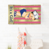 Meisjes Nautisch Roze Blauw Goud Baby shower Spandoek (Insitu)