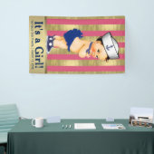 Meisjes Nautisch Roze Blauw Goud Baby shower Spandoek (Beurs)