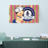 Meisjes Nautische Marine Blauw Roze Goud Baby show Spandoek (Beurs)