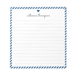 Meisjes Navy Blue Stripe Feminine Script Heart Nam Notitieblok