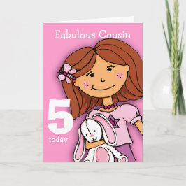Meisjes neef 5e verjaardagskaart girlie roze kaart