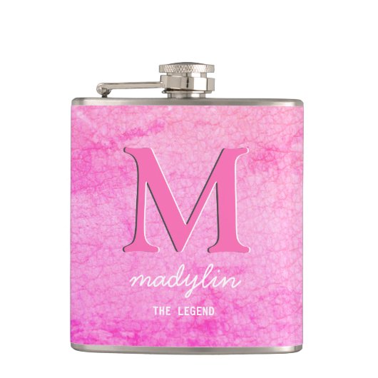 Meisjes Nep Leer Roze Monogram Naam Heupfles (Voorkant)