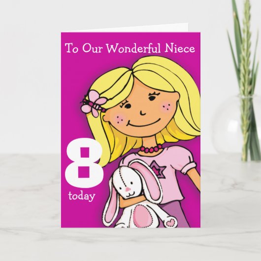 Meisjes Nichtje 8e verjaardagskaart girlie paarse Kaart (Voorkant)