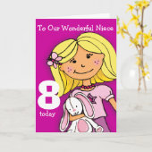 Meisjes Nichtje 8e verjaardagskaart girlie paarse Kaart (Gele Bloem)