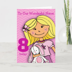Meisjes Nichtje 8e verjaardagskaart girlie roze Kaart