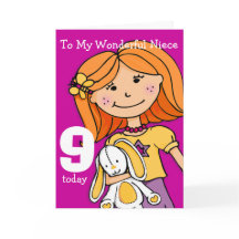 Meisjes Nichtje 9e verjaardagskaart girlie paarse