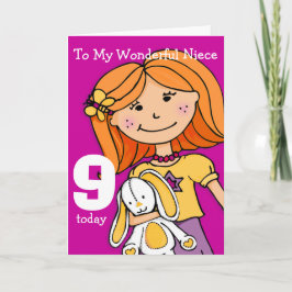 Meisjes Nichtje 9e verjaardagskaart girlie paarse Kaart