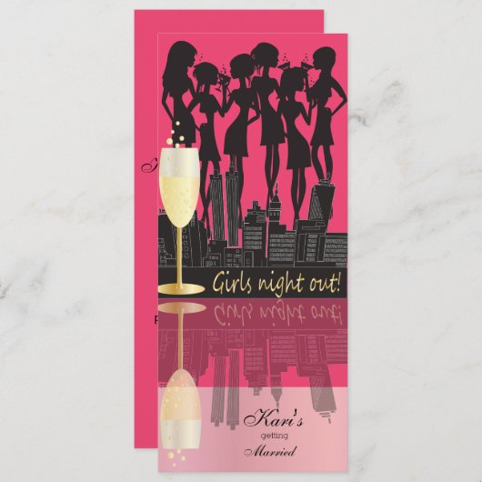 Meisjes Night Out, Bachelorette Party - Hot Pink Kaart (Voorkant / Achterkant)