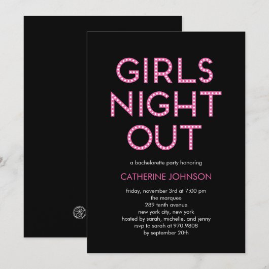 Meisjes Night Out Bachelorette Party Kaart (Voorkant / Achterkant)