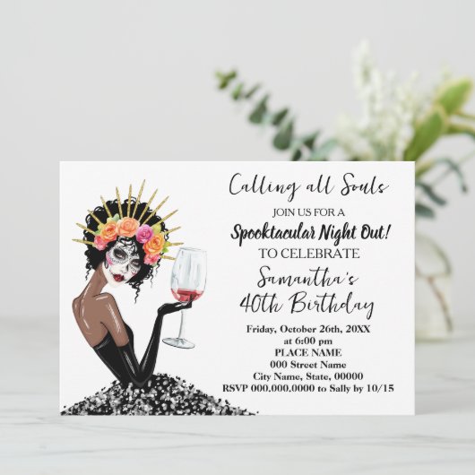 Meisjes Night Out Dag van de Dode Halloween Verjaa Kaart (Staand voorkant)