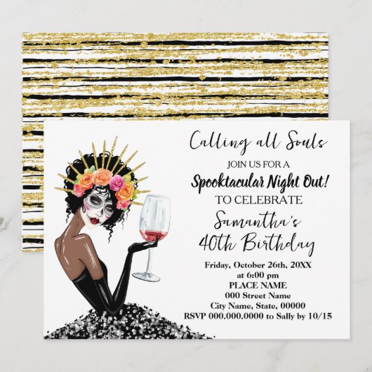 Meisjes Night Out Dag van de Dode Halloween Verjaa Kaart (Voorkant / Achterkant)