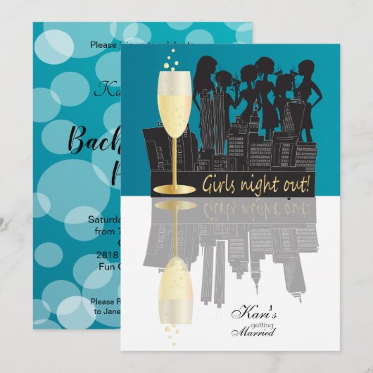 Meisjes Night Out Party Celebration | Blauw Kaart (Voorkant / Achterkant)
