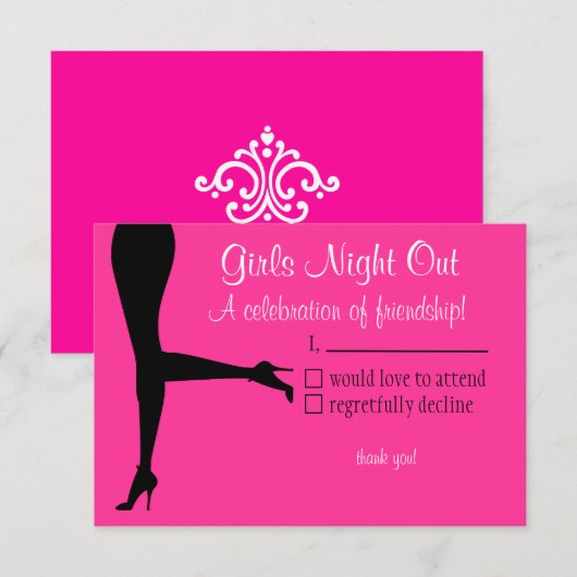 Meisjes Night Out-Reply Kaart (Voorkant / Achterkant)