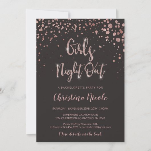 Meisjes Night Out | Terug Details | Bachelorette G Kaart (Voorkant)