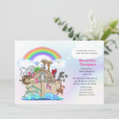 Meisje's Noah's Ark Baby shower Invitation Kaart (Staand voorkant)