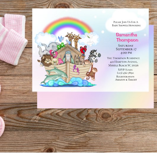 Meisje's Noah's Ark Baby shower Invitation Kaart