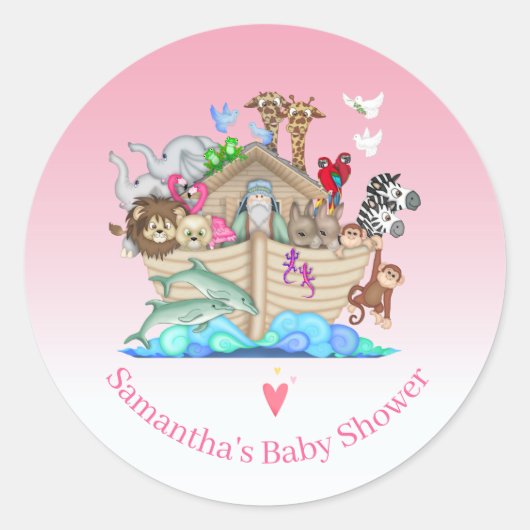 Meisjes Noah's Ark Baby shower Verjaardag Ronde Sticker (Voorkant)