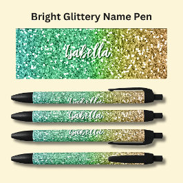 Meisjes noemen Bright Green Gold Glitter Effect Zwarte Inkt Pen
