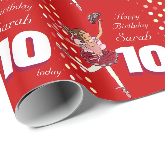 Meisjes noemen leeftijd 10 ballerina verjaardagspa cadeaupapier (Rol Hoek)