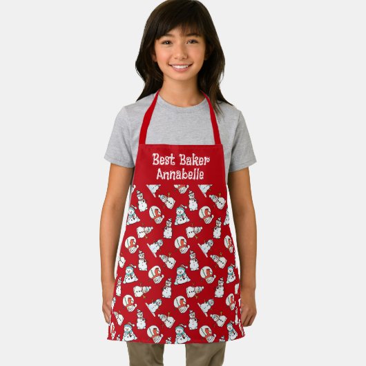 Meisjes noemen sneeuwman rood en wit schort (Insitu)