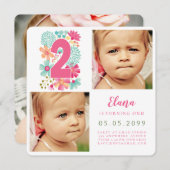 Meisjes nummer 2 2e verjaardag foto kaart (Voorkant / Achterkant)