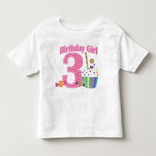 Meisjes Nummer 3 Cupcake Verjaardag T shirt (Voorkant)