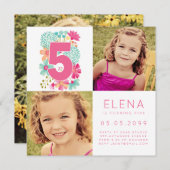 Meisjes nummer 5 VIJF 5e verjaardag fotokaart Kaart (Voorkant / Achterkant)