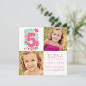 Meisjes nummer 5 VIJF 5e verjaardag fotokaart Kaart (Staand voorkant)
