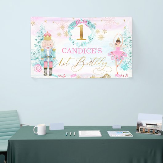 Meisjes Nutkraker Land van zoet 1e verjaardag Spandoek (Beurs)