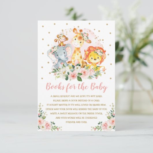 Meisjes Oerwoud Baby shower Wilde dieren brengen e Informatiekaartje (Staand voorkant)