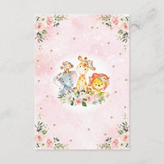 Meisjes Oerwoud Baby shower Wilde dieren brengen e Informatiekaartje (Achterkant)