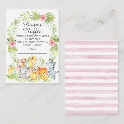 Meisjes Oerwoud Dieren Baby shower Dappere Raffle Informatiekaartje (Voorkant / Achterkant)