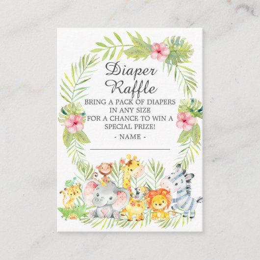Meisjes Oerwoud Dieren Baby shower Dappere Raffle Informatiekaartje (Voorkant)