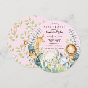 Meisjes Oerwoud Dieren Baby shower Kaart