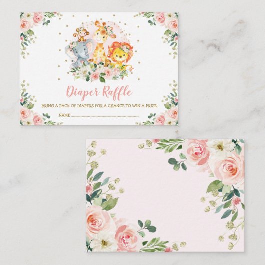 Meisjes Oerwoud Safari Wilde Dieren Luier Raffle Informatiekaartje (Voorkant / Achterkant)