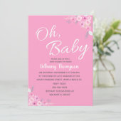 Meisjes Oh Baby Roze Floral Uitnodiging (Staand voorkant)