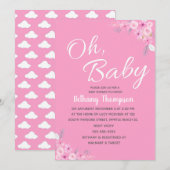 Meisjes Oh Baby Roze Floral Uitnodiging (Voorkant / Achterkant)