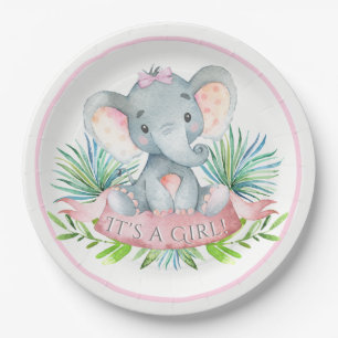 Meisjes Olifant Baby shower Papier Borden Papieren Bordje