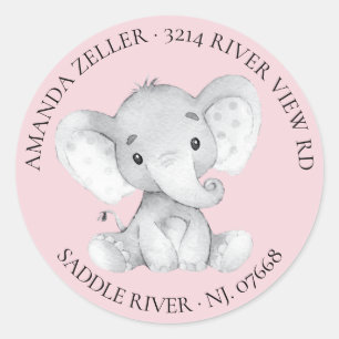 Meisjes Olifant Baby shower retour adreslabel Ronde Sticker