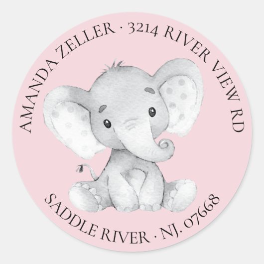 Meisjes Olifant Baby shower retour adreslabel Ronde Sticker (Voorkant)