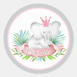 Meisjes Olifant Baby Shower Stickers