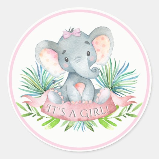 Meisjes Olifant Baby shower Stickers (Voorkant)