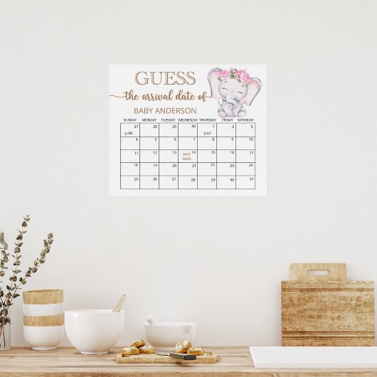 Meisjes Olifant & Bloem Verwachte Bevalling Datum  Poster (Keuken)