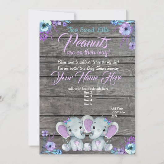 Meisjes Olifanten Baby shower Invitation rustiek b Kaart (Voorkant)