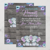 Meisjes Olifanten Baby shower Invitation rustiek b Kaart (Voorkant / Achterkant)