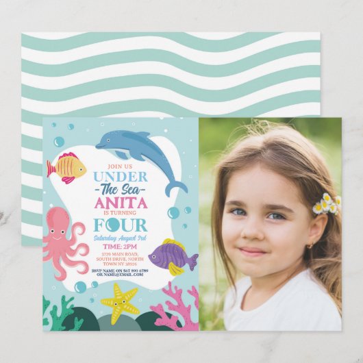 Meisjes onder de zee vier oceaan dolfijn foto 4e kaart (Voorkant / Achterkant)