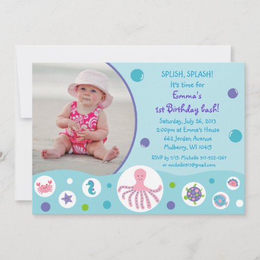 Meisjes onder het Zee Nautical Birthday Invitation Kaart (Voorkant)